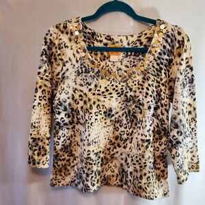 RUBY RD. ANIMAL PRINT TOP, SIZE MEDIUM, VERY SOFT, COTTON/SPANDEX BLEND,